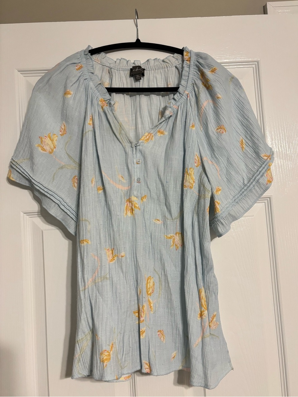 Light Blue Floral Peasant Top